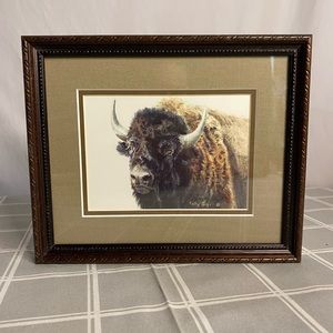 Kathy Sigle signed watercolor Bison Print Framed art wildlife picture decor